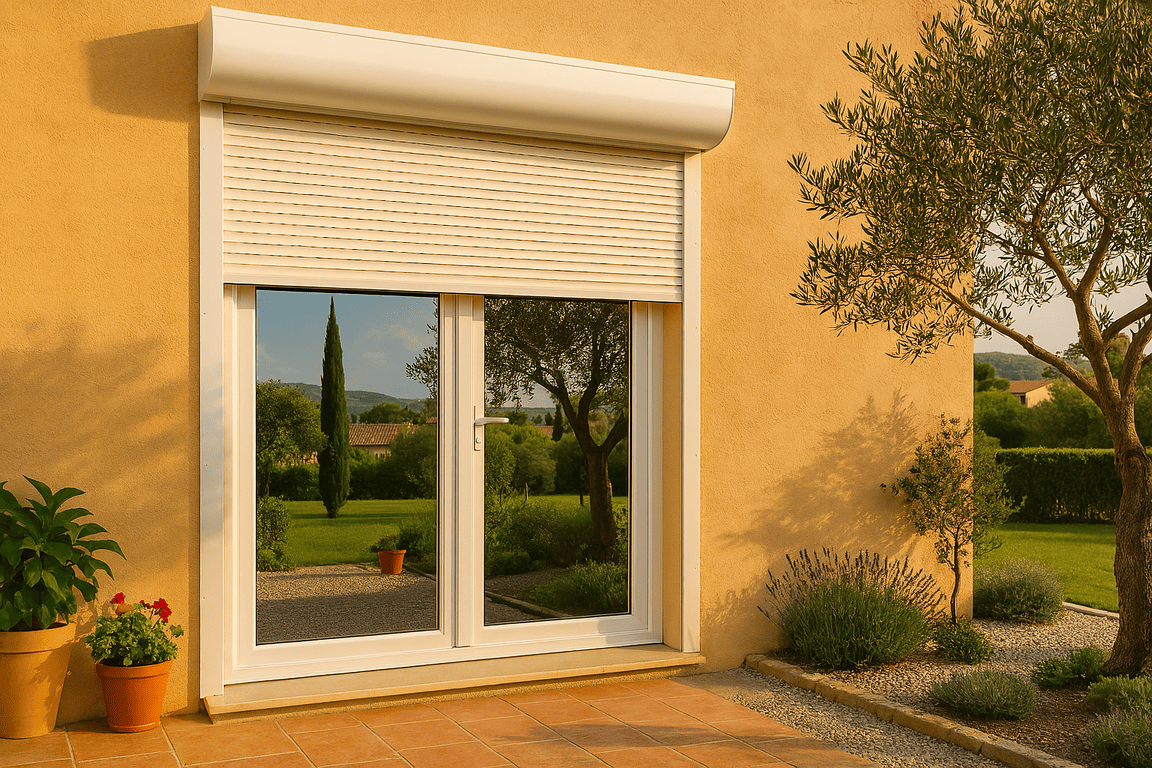 Aix-Press installe dépanne et rénove les volets roulants a Aix en Provence et les environs Luynes Ventabren Rousset Eguilles Les-Milles Meyreuil Le-Tholonet - Voolet roulant à coffre extérieur