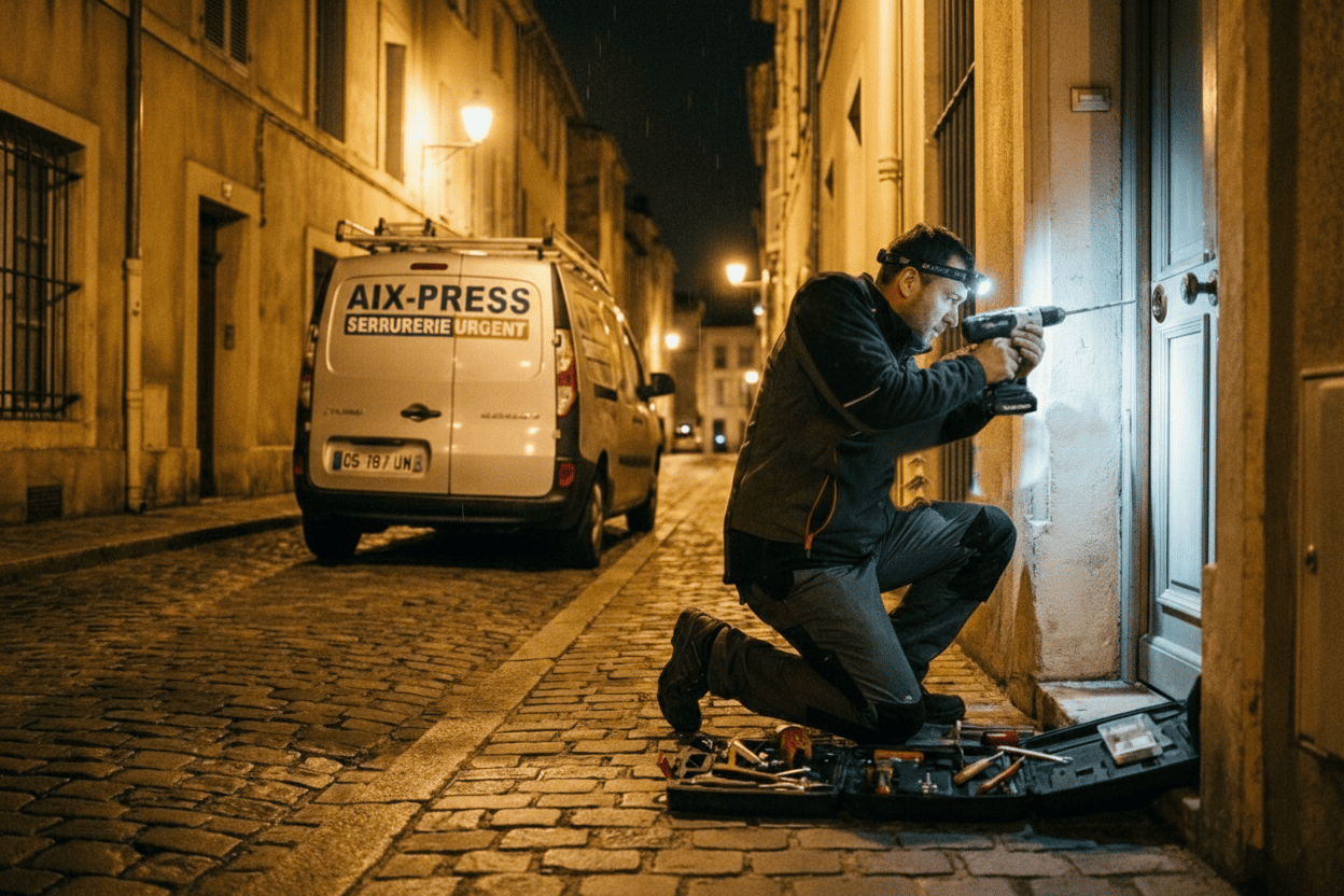 Serrurier AIX-PRESS en intervention de nuit - Services d'urgence 24h/24 Serrurerie et Fermetures à Aix en Provence et les environs Luynes Ventabren Rousset Eguilles Les-Milles Meyreuil Le-Tholonet